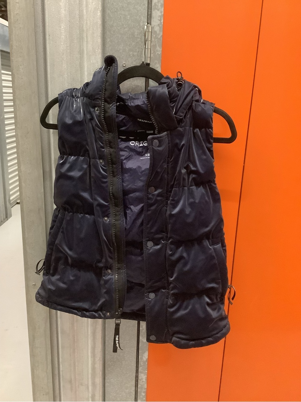 Women's Navy Puffer Vest with Hood